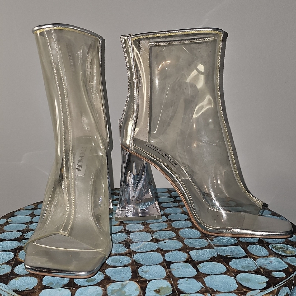 Steve Madden Perspex Transparent Ankle Boots with Silver Accents